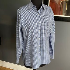 Orvis blue/white gingham check button front shirt. Size 6.